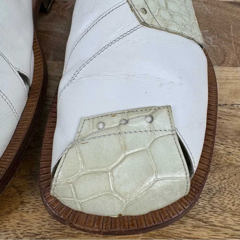 Fennix Italy White Leather & Alligator Slingback Sandals Size 9.5 Made in Italy